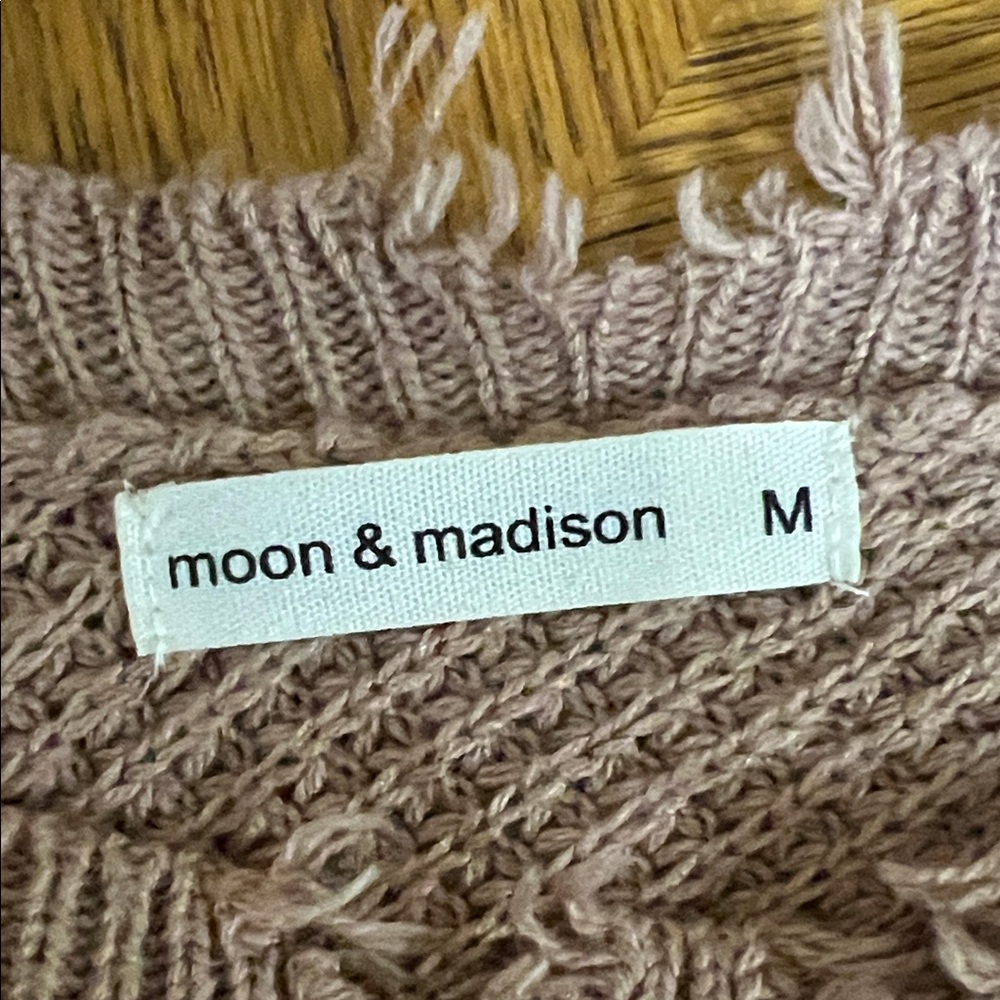 moon & madison Frayed Pinkish Tan V-Neck Sweater - Picture 2 of 7